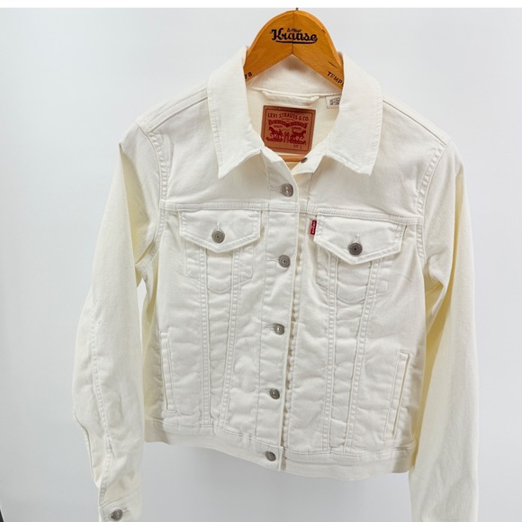 Levi's White Denim Trucker Jacket Womens Size L Classic Casual Jean Jacket - Picture 1 of 11